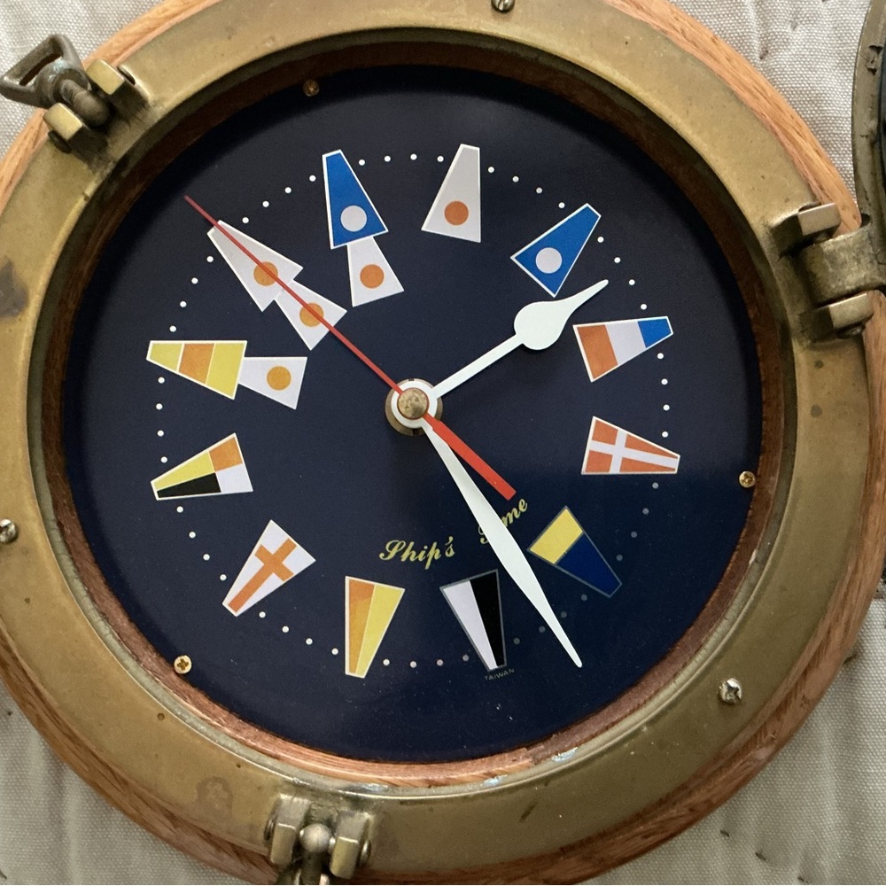 Nautical Brass and Wood Wall Clock - Picture 4 of 5